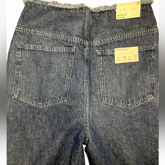 WeWoreWhat Women’s Jeans Size 29 NWT Frayed WB Straight  Indigo Blue Wide Leg - Picture 3 of 9